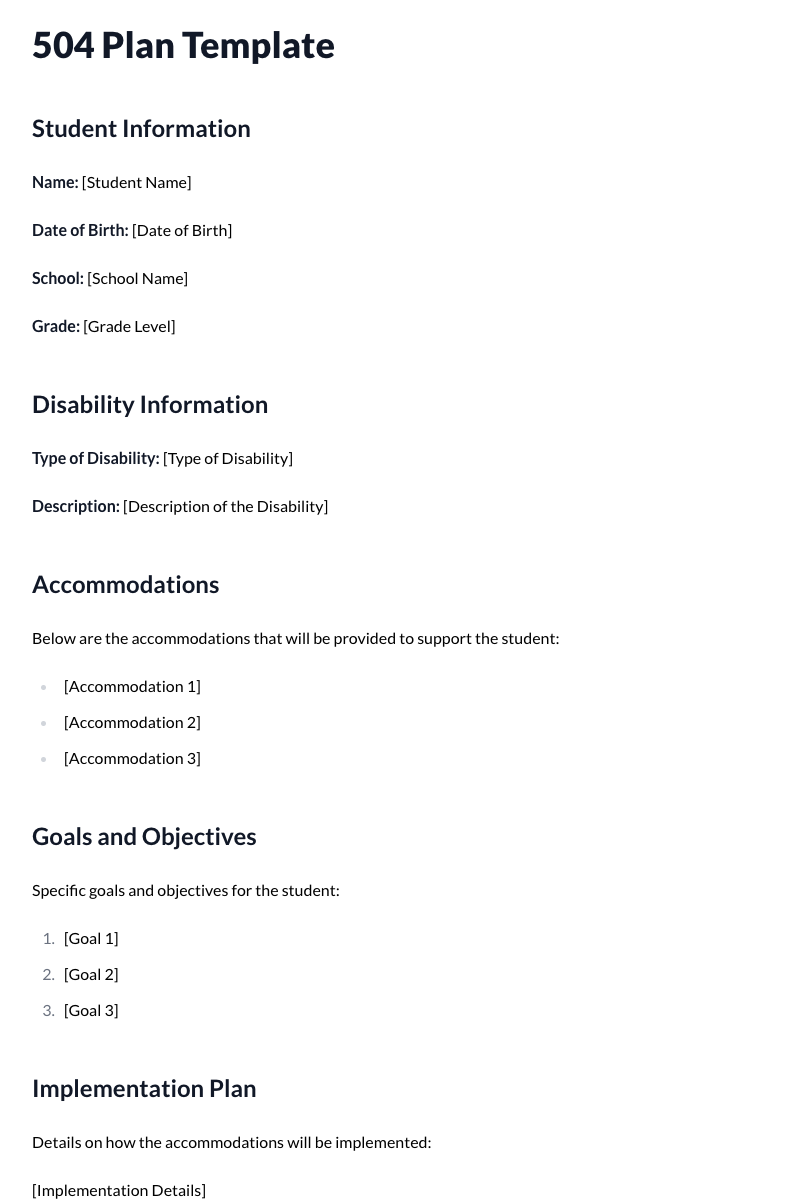 504 Plan Template