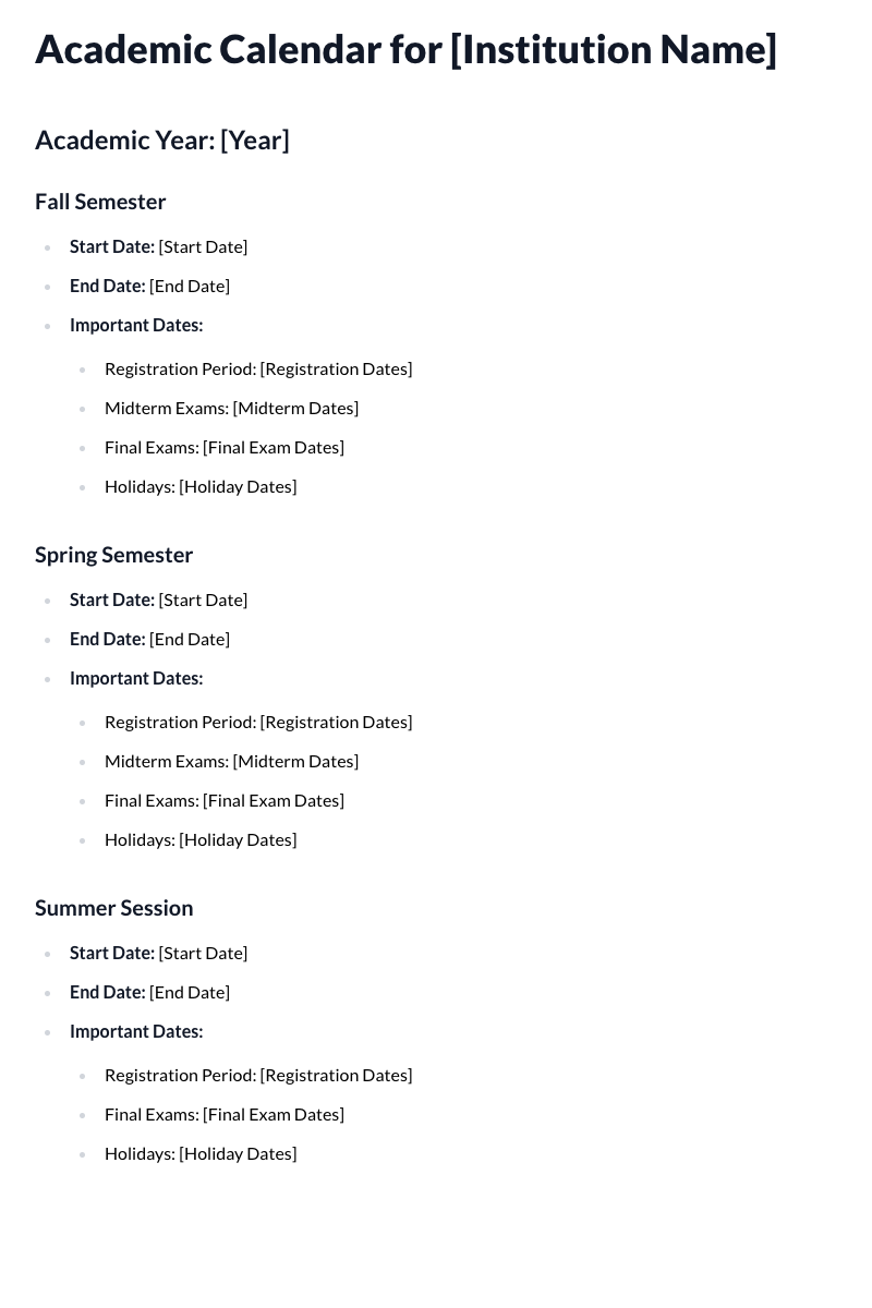 Academic Calendar Template