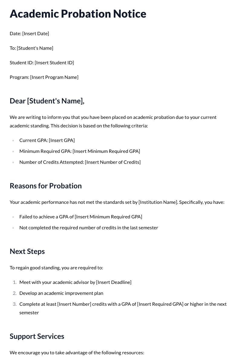 Academic Probation Notice Template