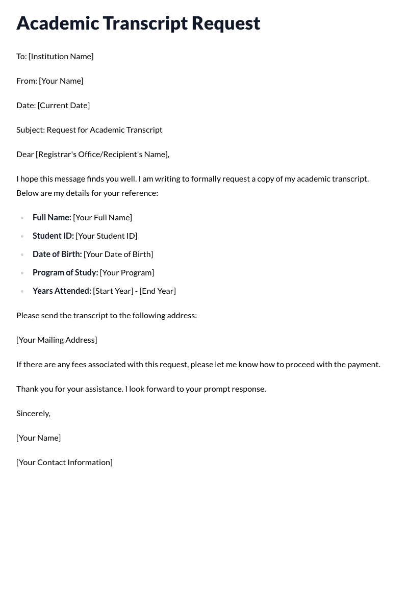 Academic Transcript Request Template
