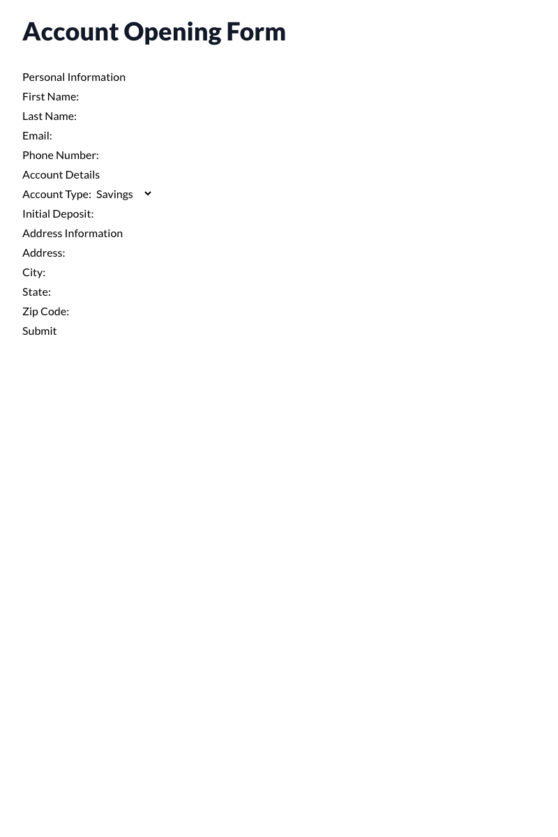 Account Opening Form Template