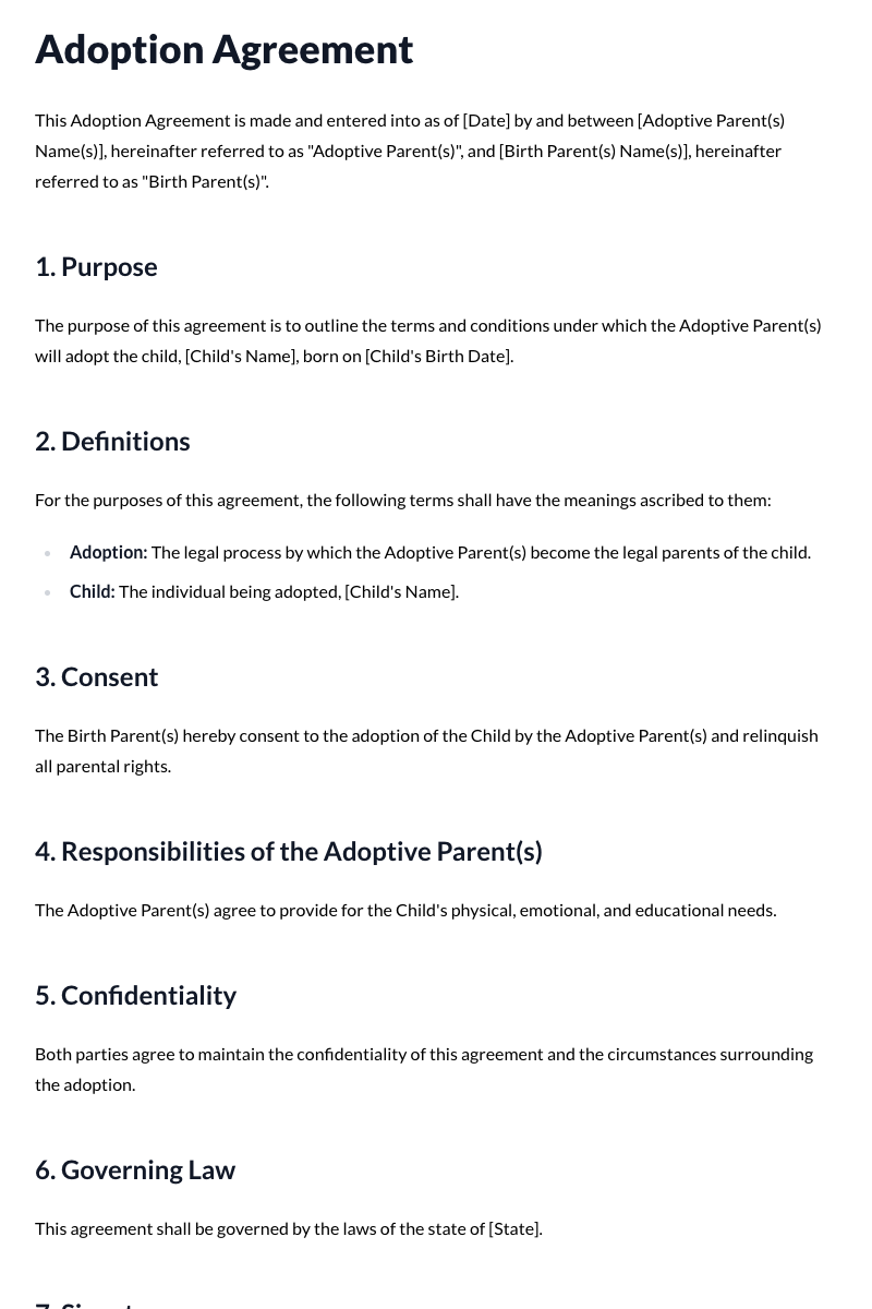 Adoption Agreement Template