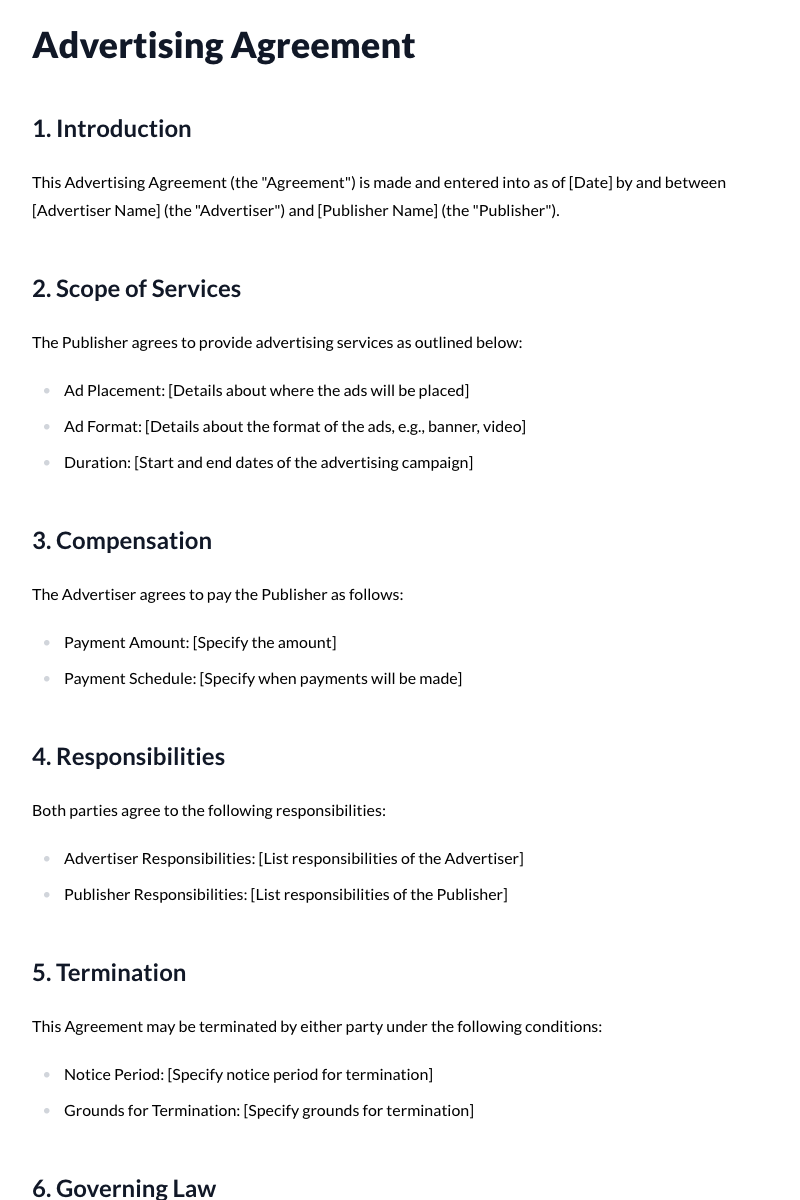 Advertising Agreements Template