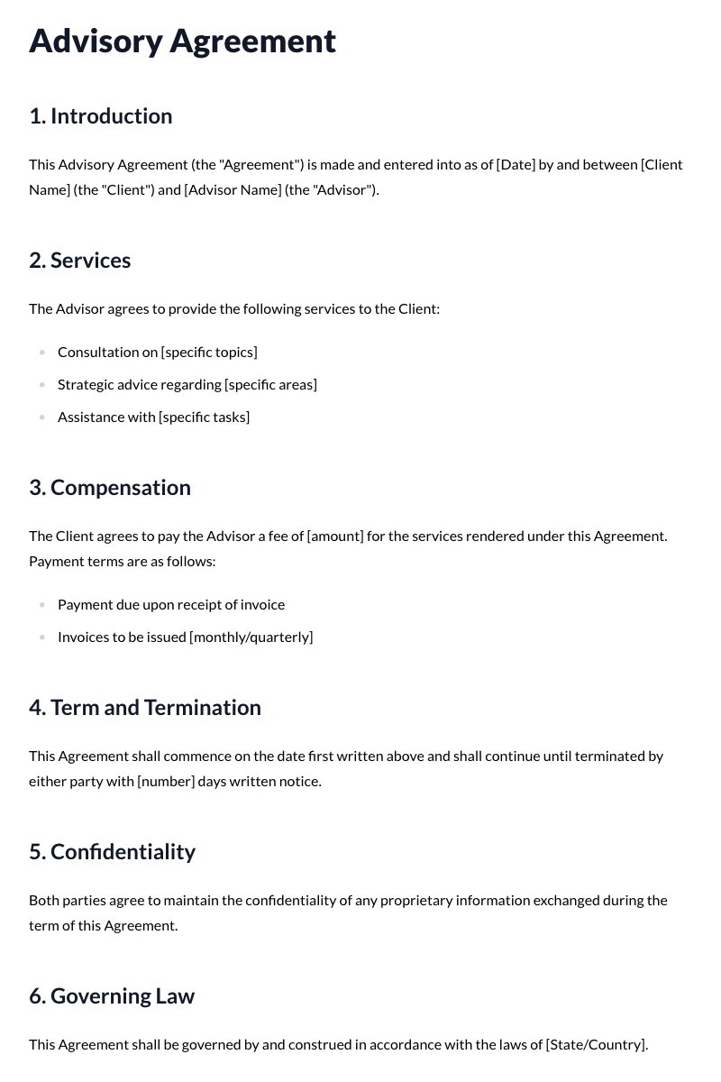 Advisory Agreements Template