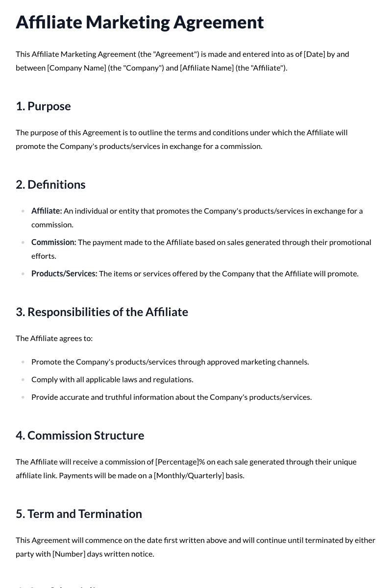 Affiliate Marketing Agreement Template