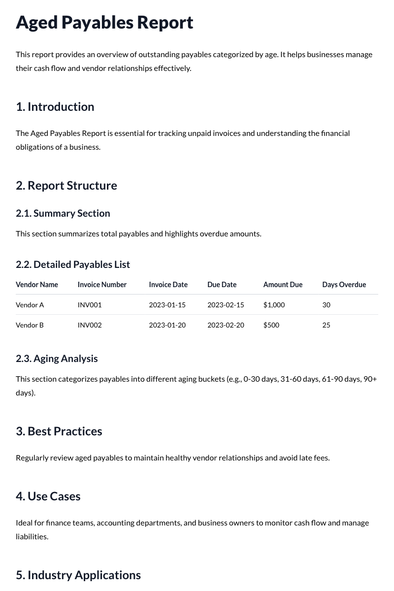 Aged Payables Reports