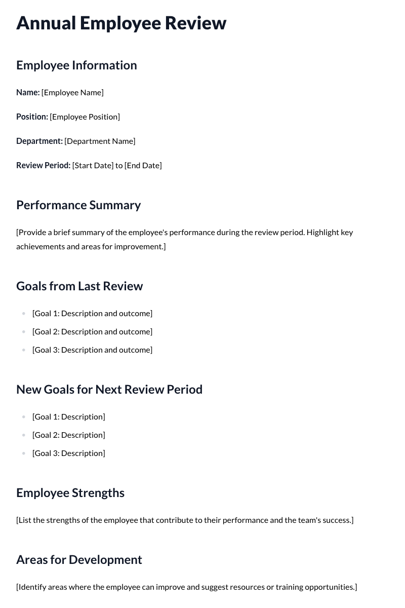 Annual Employee Review Template