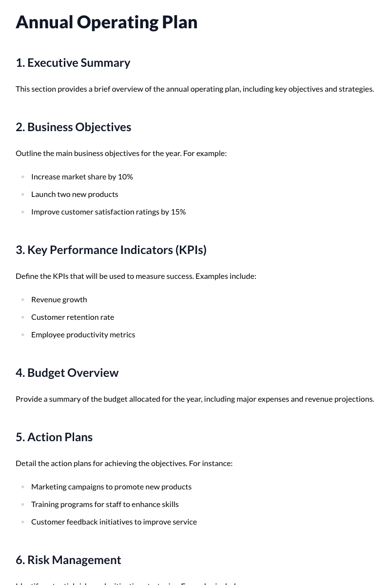 Annual Operating Plan Template