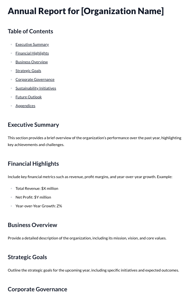 Annual Reports Template for Larger Organizations