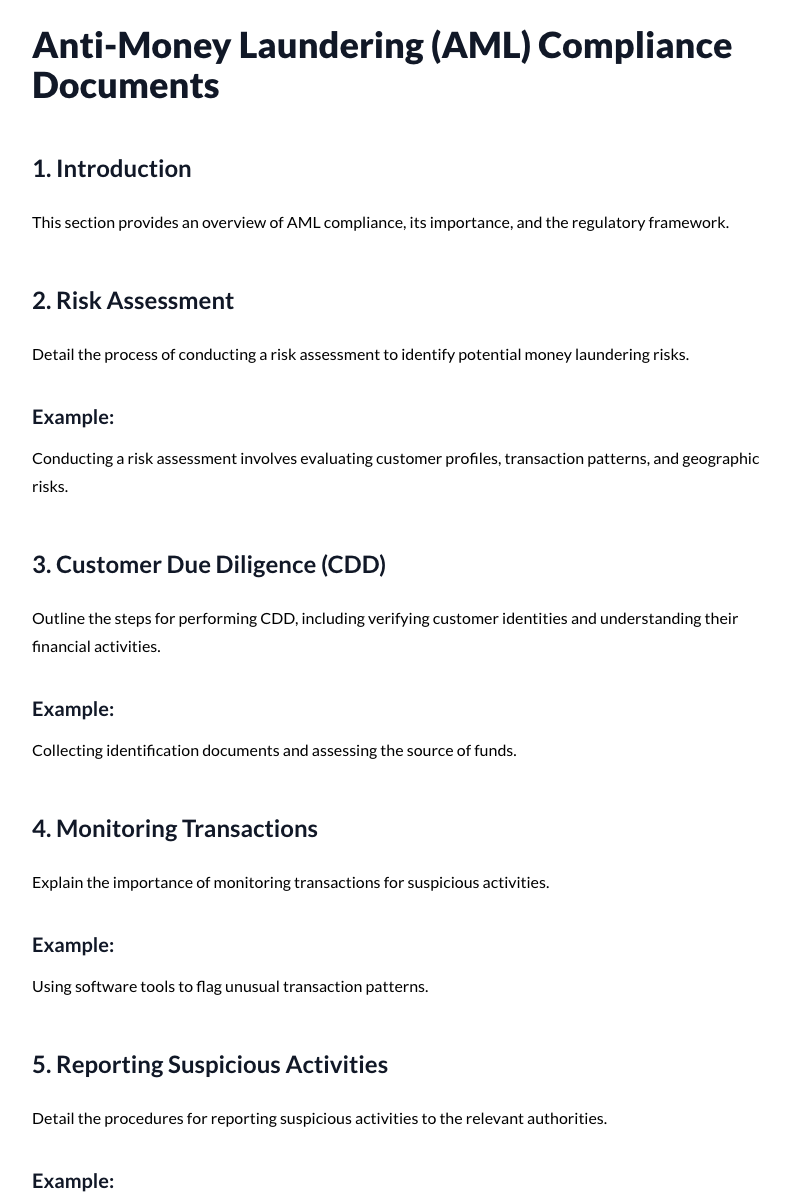 Anti-Money Laundering (AML) Compliance Documents
