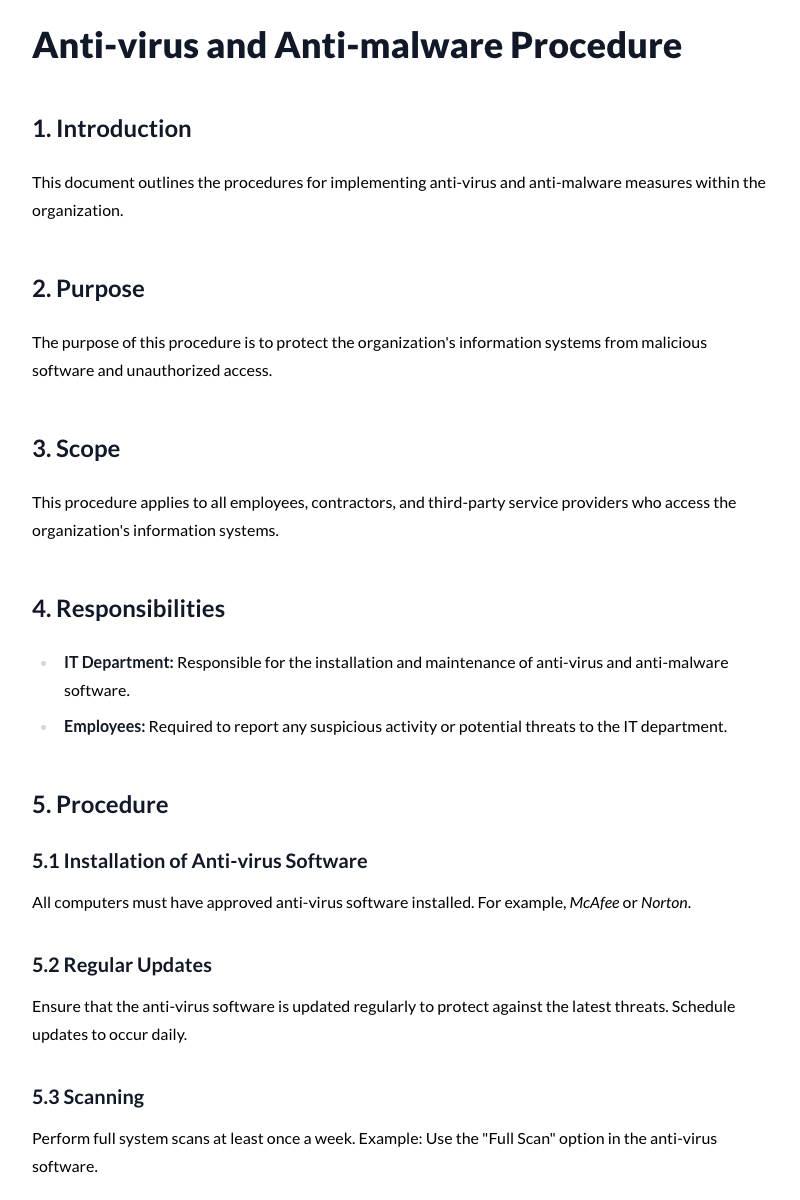 Anti-virus and Anti-malware Procedure Template