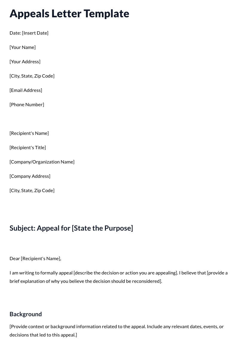 Appeals Letters Template