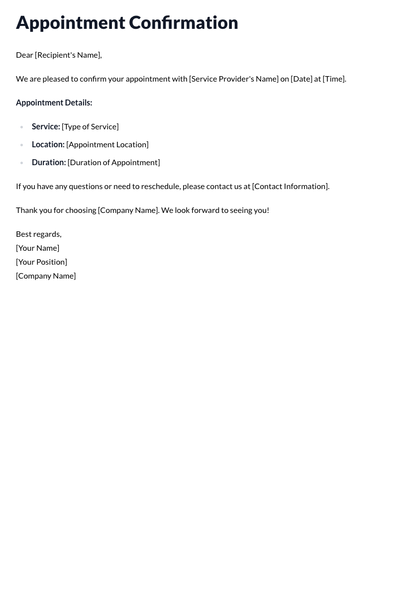 Appointment Confirmation Template