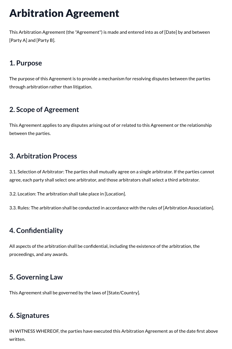 Arbitration Agreement Template