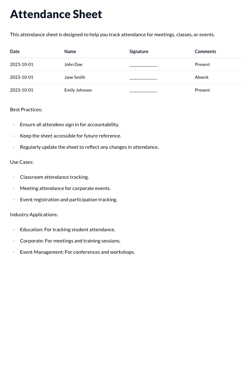 Attendance Sheet Template