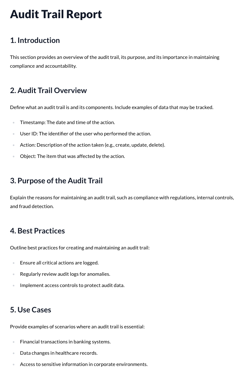 Audit Trail Report Template