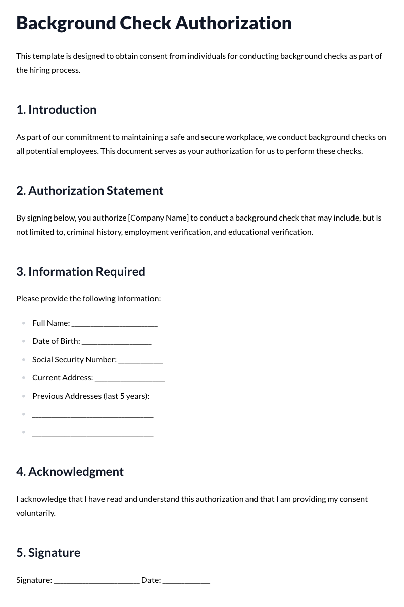 Background Check Authorization Template