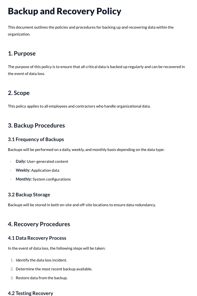 Backup and Recovery Policy Template