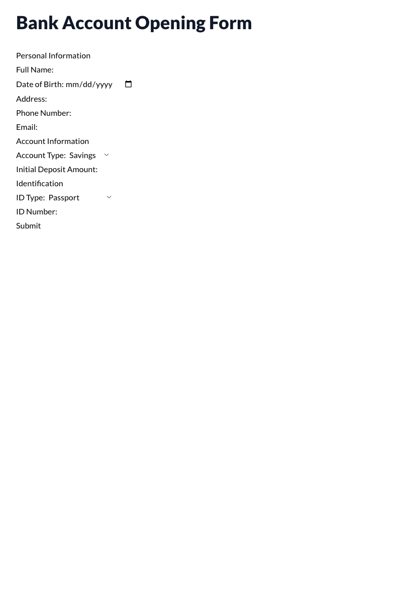 Bank Account Opening Forms