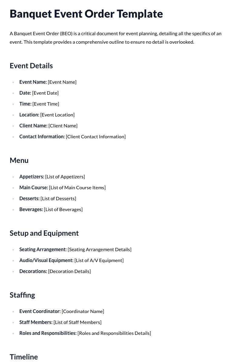 Banquet Event Order Template