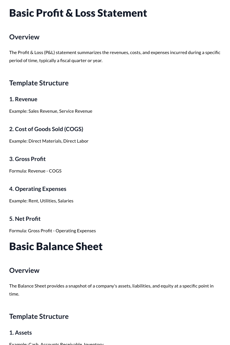 Basic Profit & Loss and Balance Sheet Templates