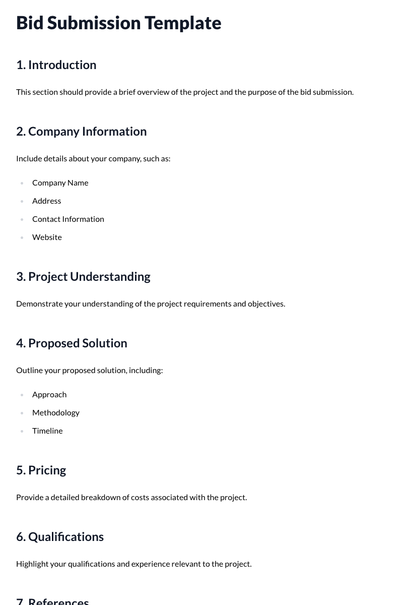 Bid Submission Template