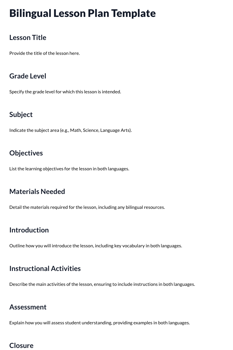 Bilingual Lesson Plan Template