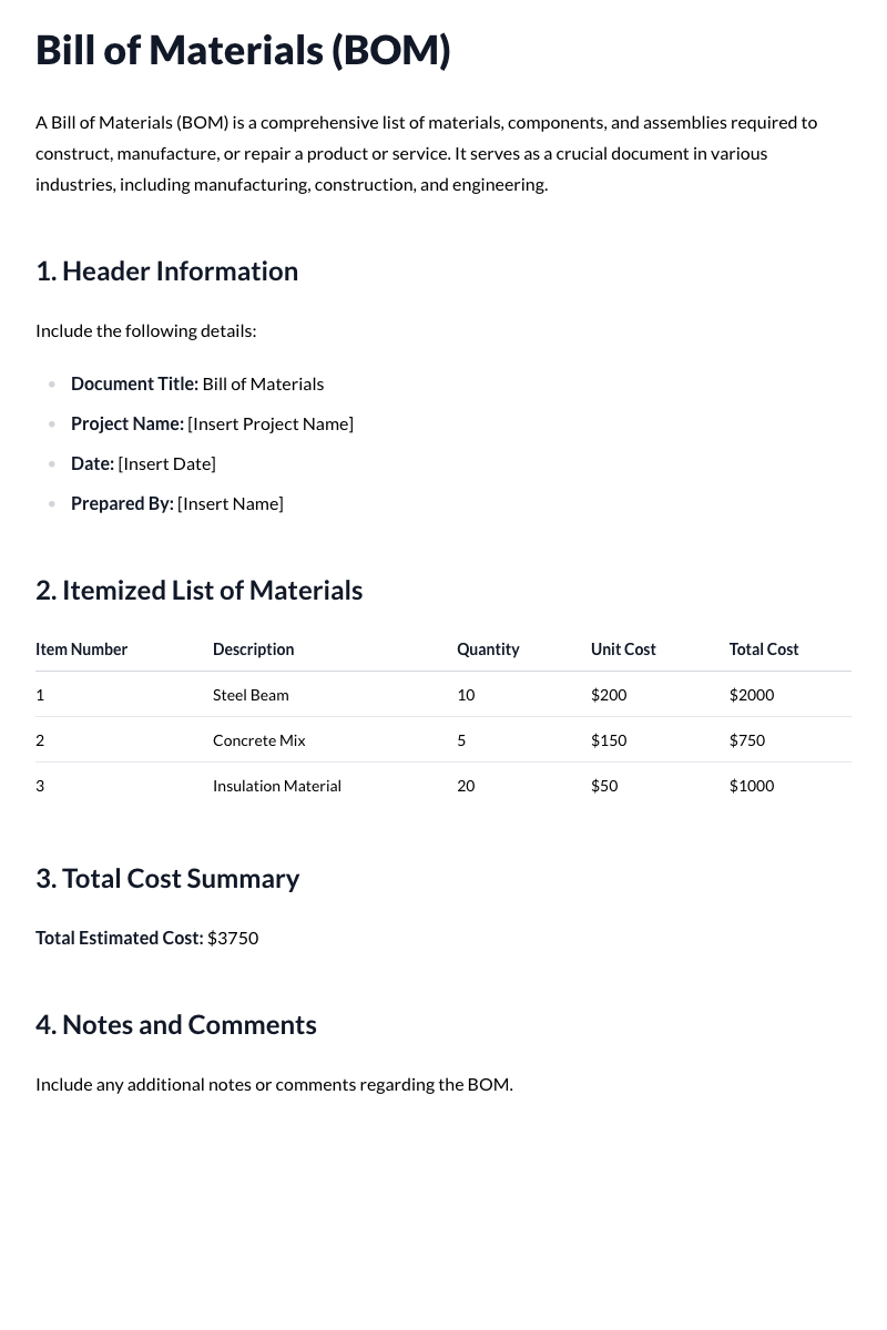 Bill of Materials (BOM) Template