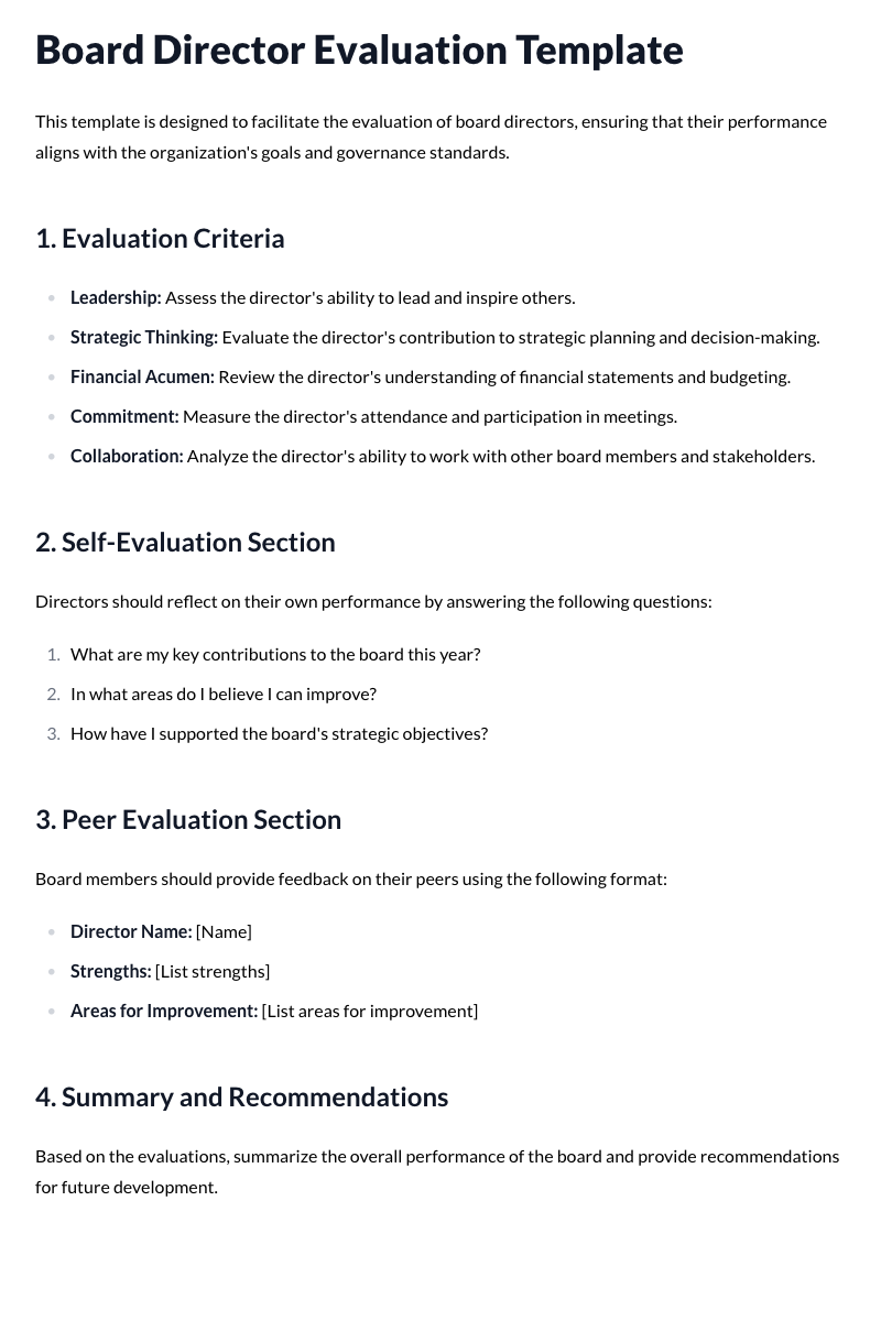 Board Director Evaluation Template