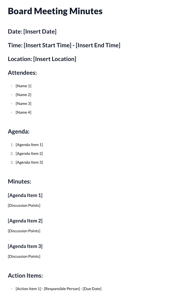 Board Meeting Minutes Template