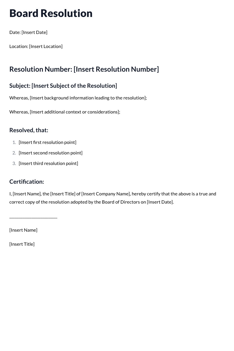 Board Resolution Template