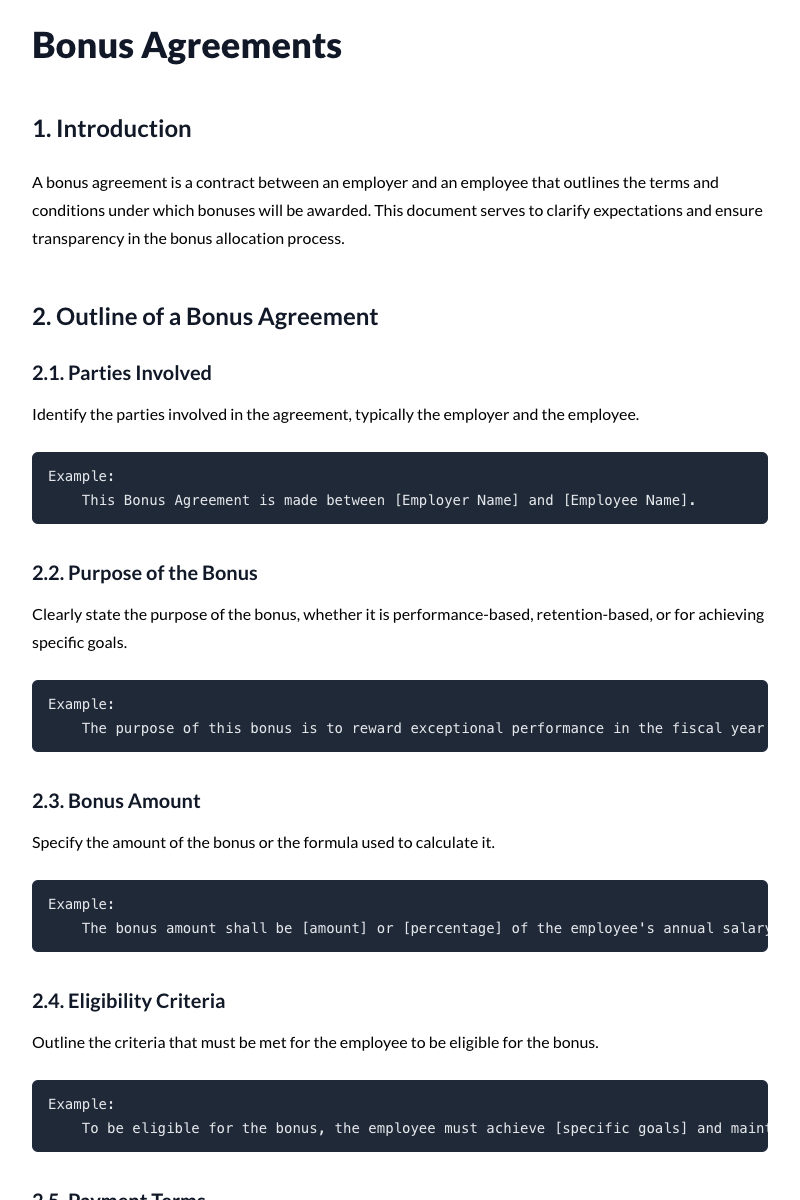 Bonus Agreements Template