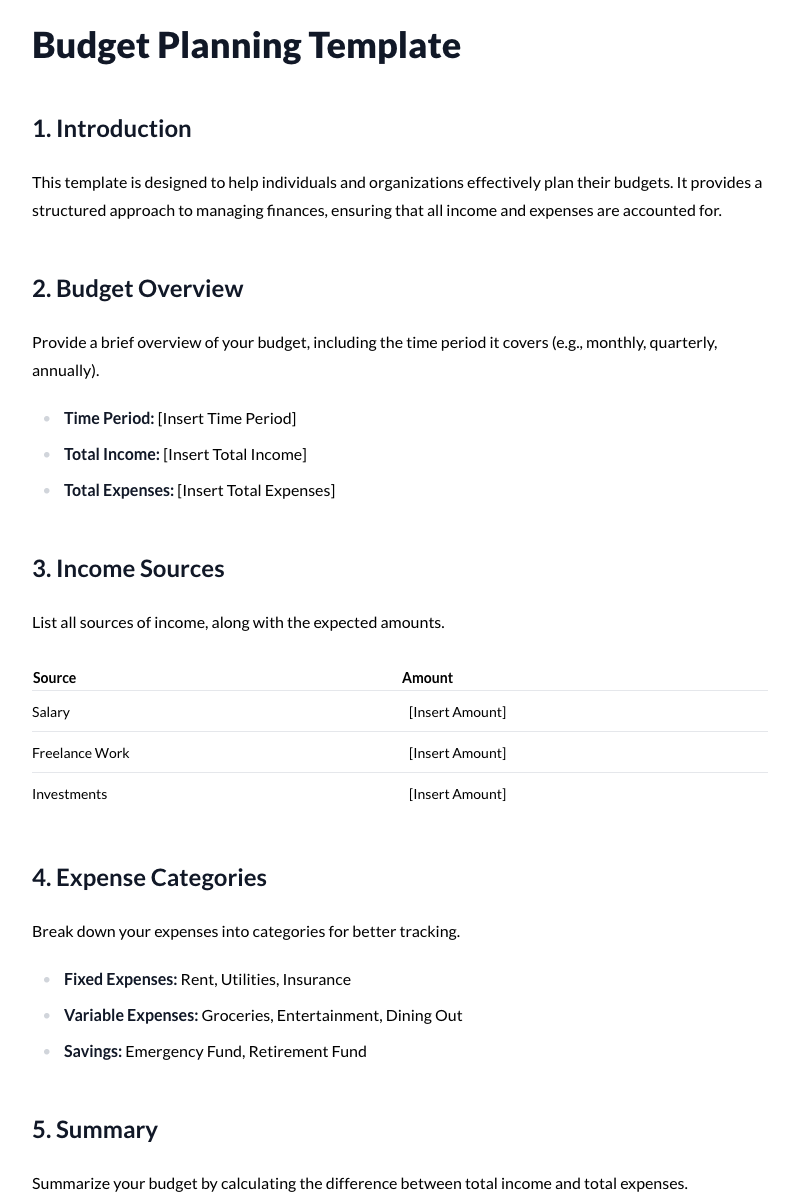 Budget Planning Template
