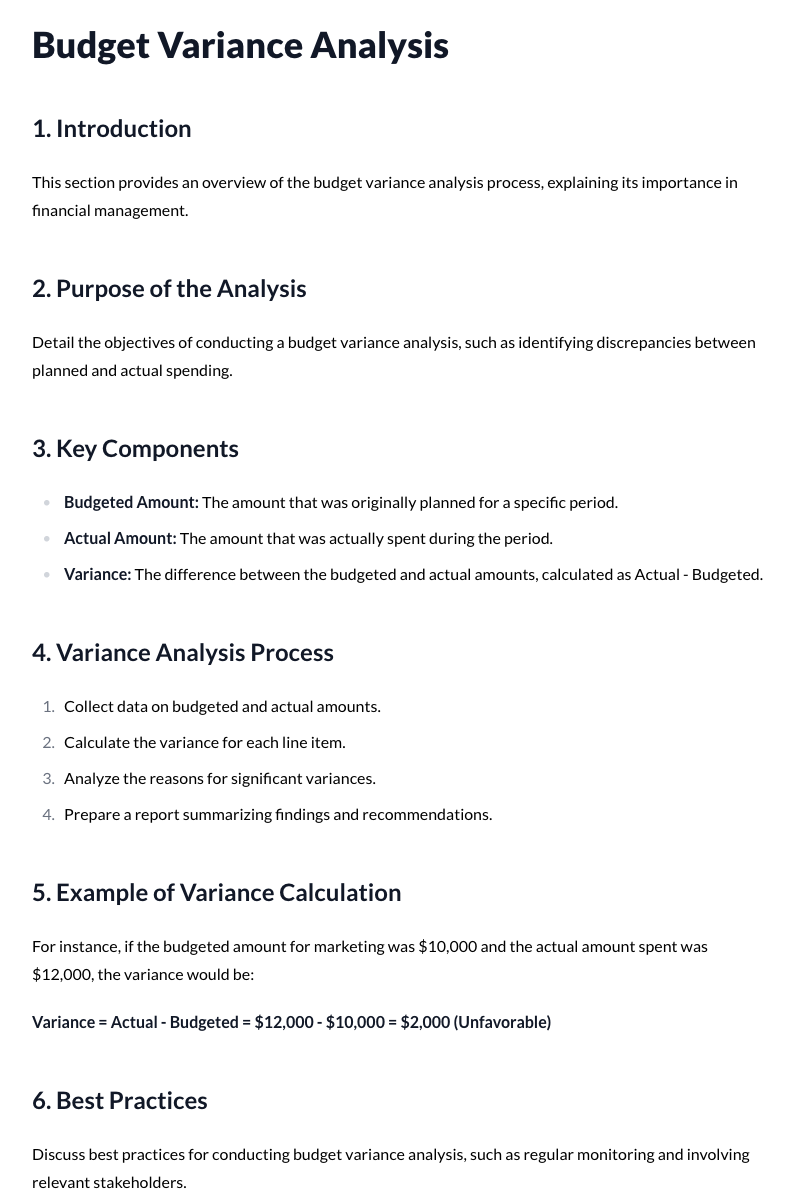Budget Variance Analysis Template