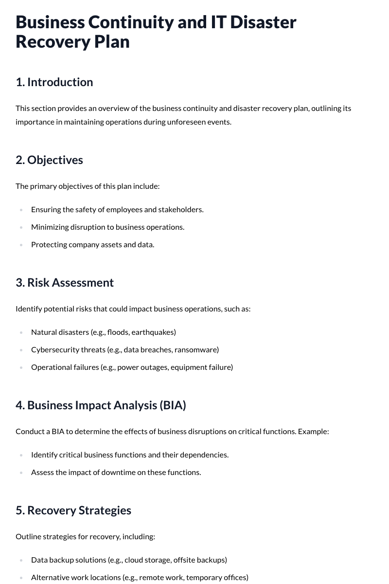 Business Continuity and IT DR Plan Template