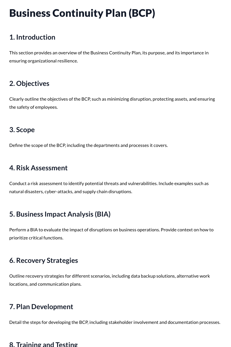 Business Continuity Plan (BCP) Template