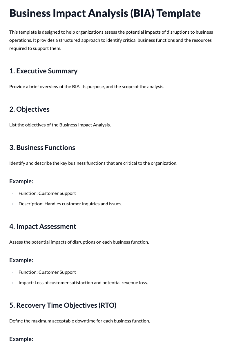 Business Impact Analysis Template