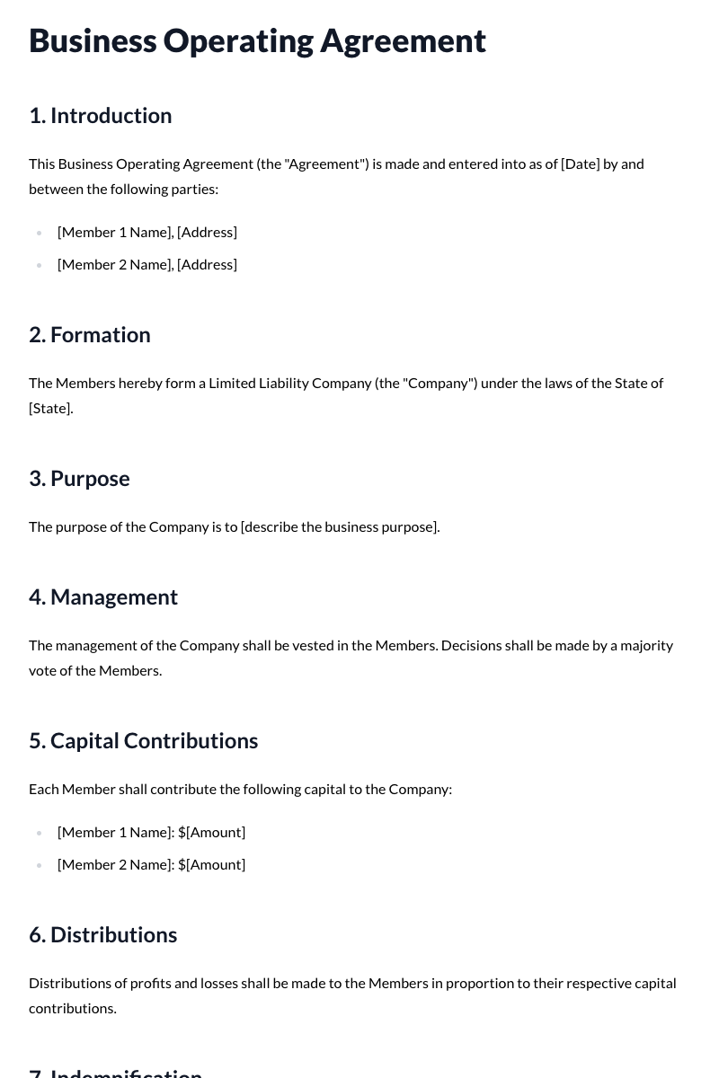 Business Operating Agreement Template