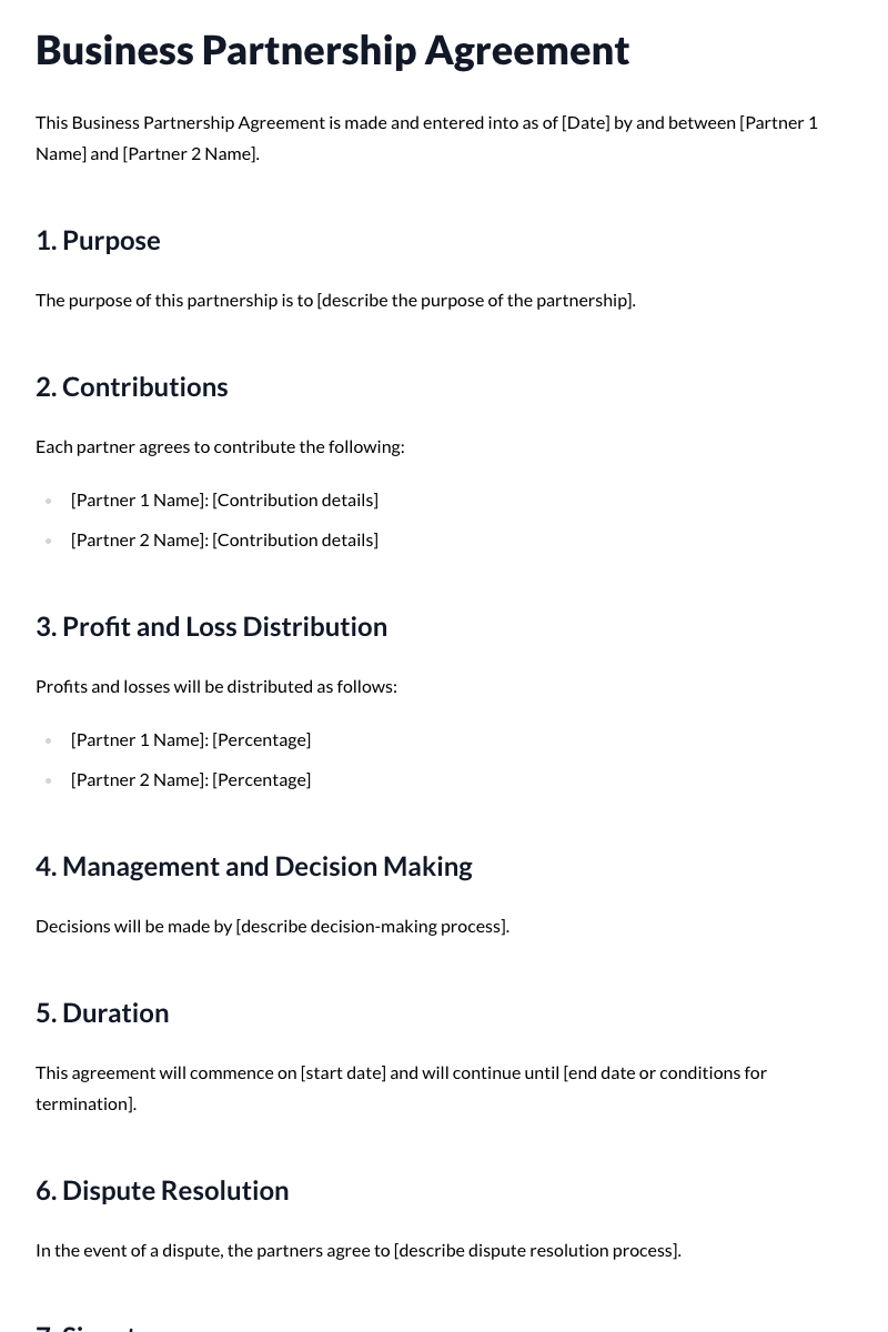 Business Partnership Agreement Template