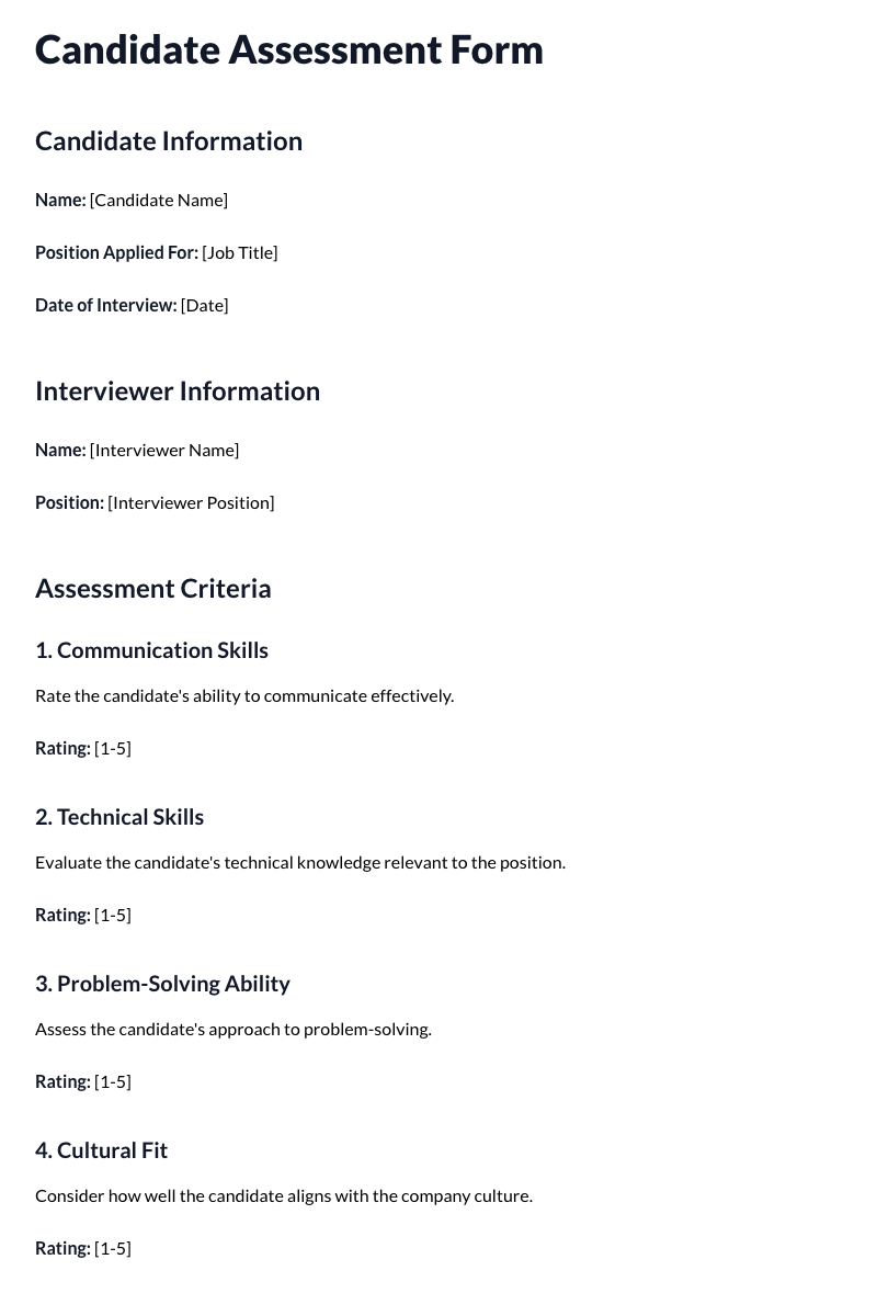 Candidate Assessment Form (Interview Feedback)