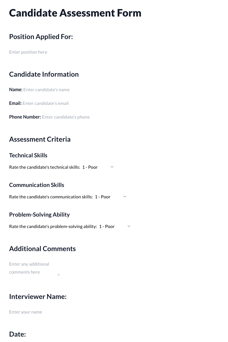 Candidate Assessment Form (Pre-interview)