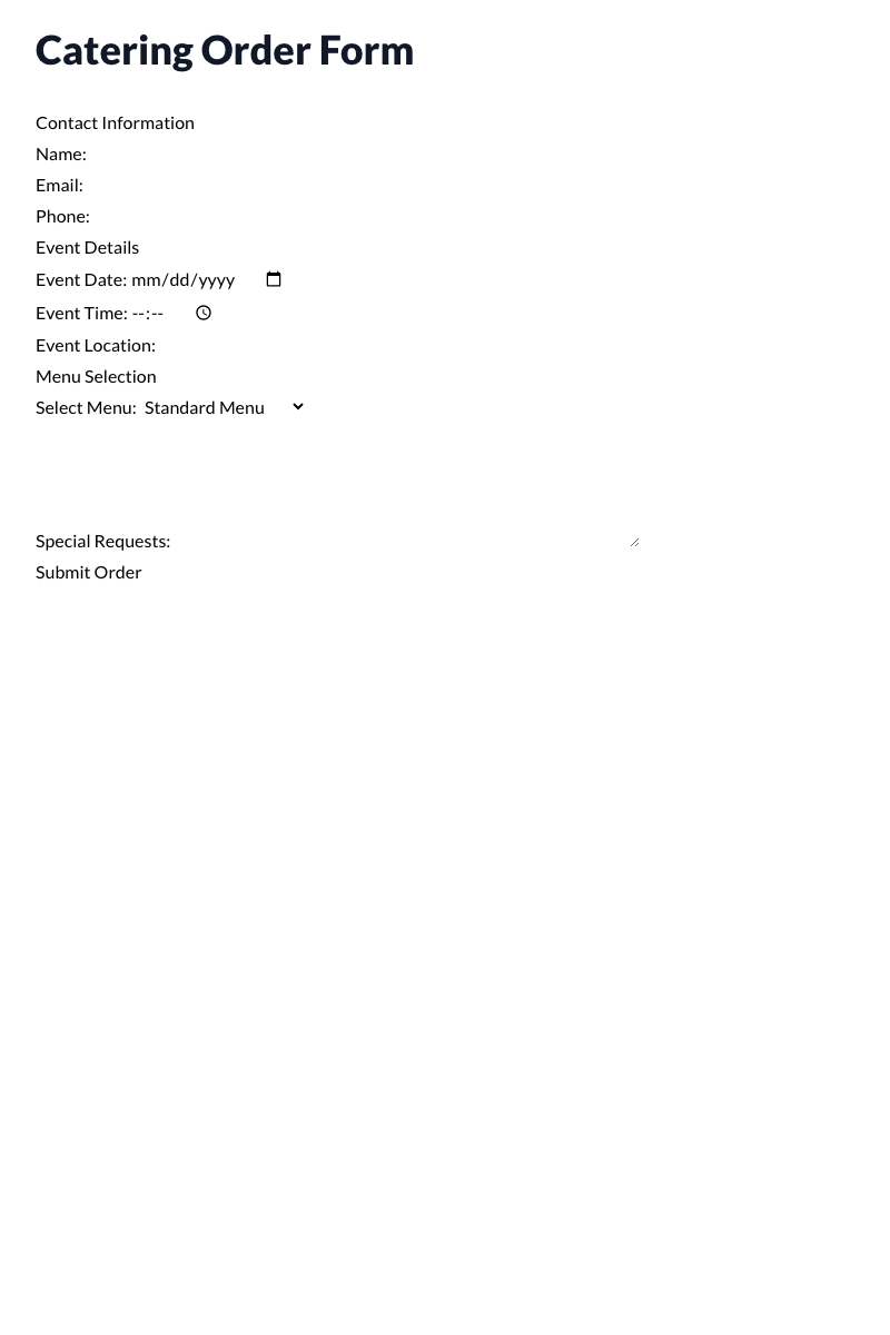 Catering Order Form Template