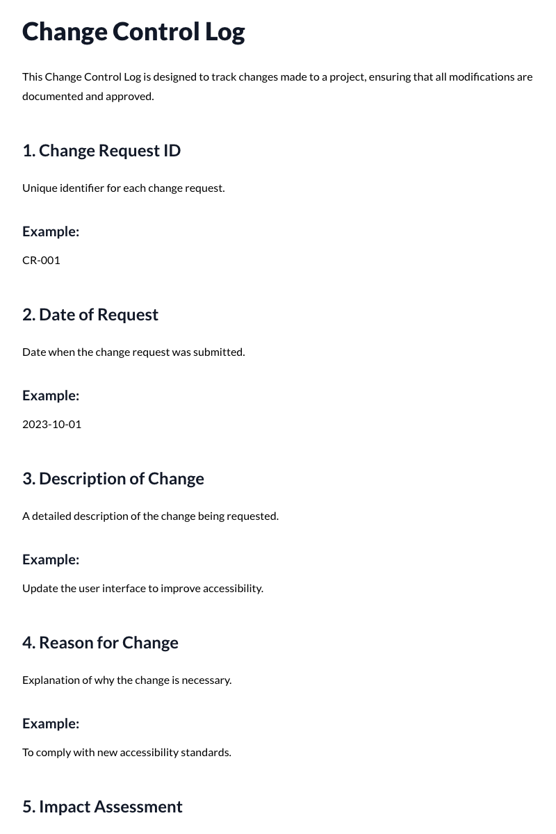 Change Control Log Template