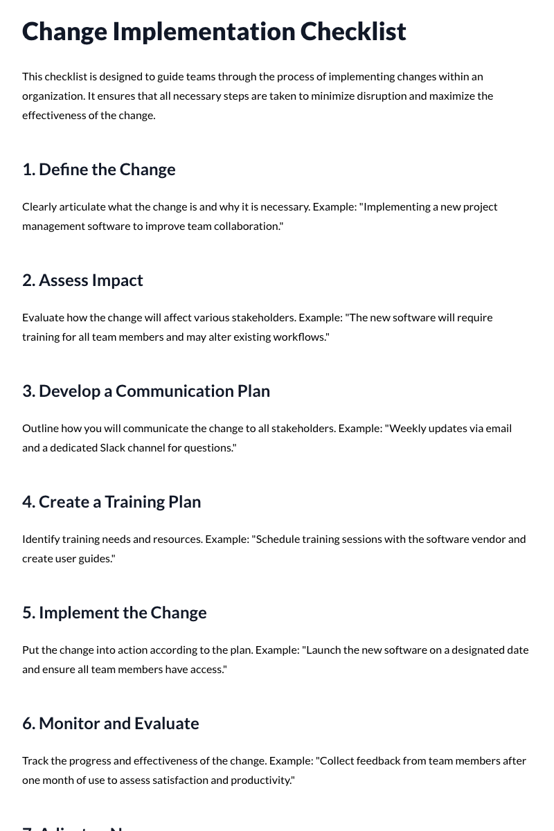 Change Implementation Checklist