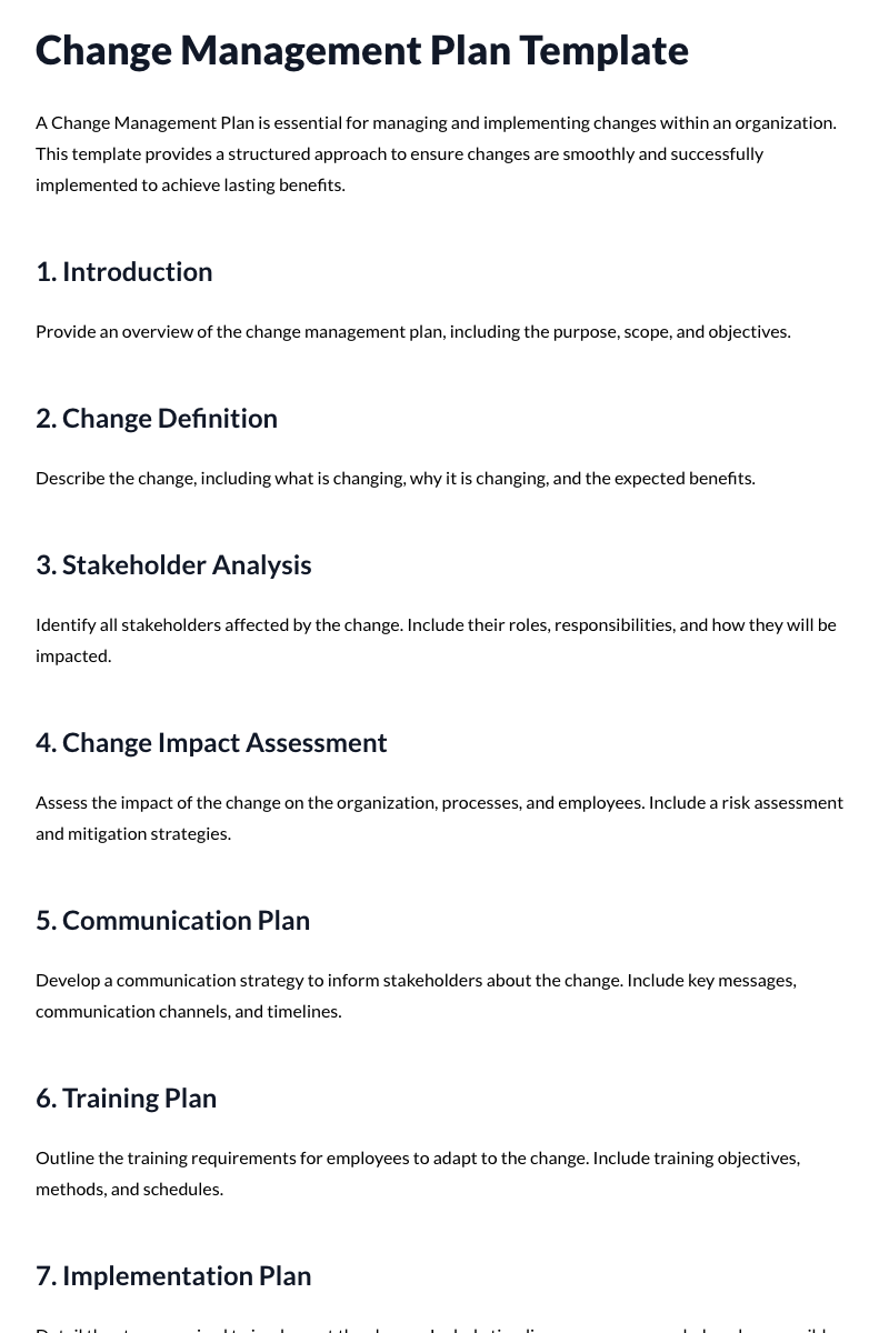 Change Management Plan Template