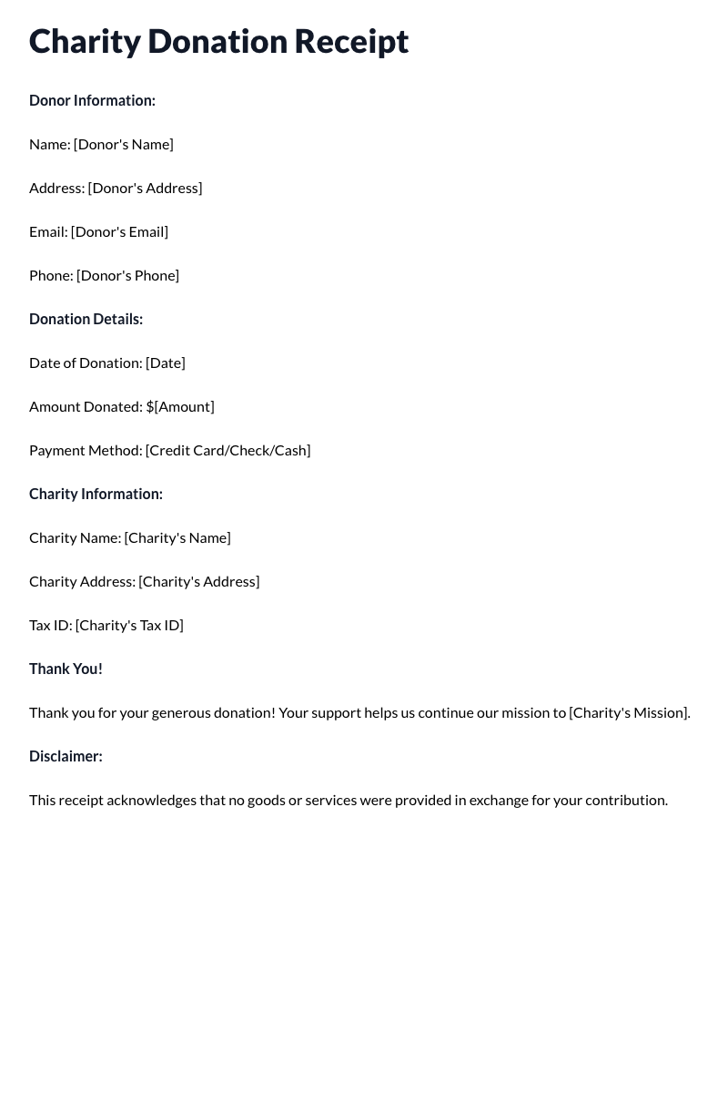 Charity Donation Receipt Template