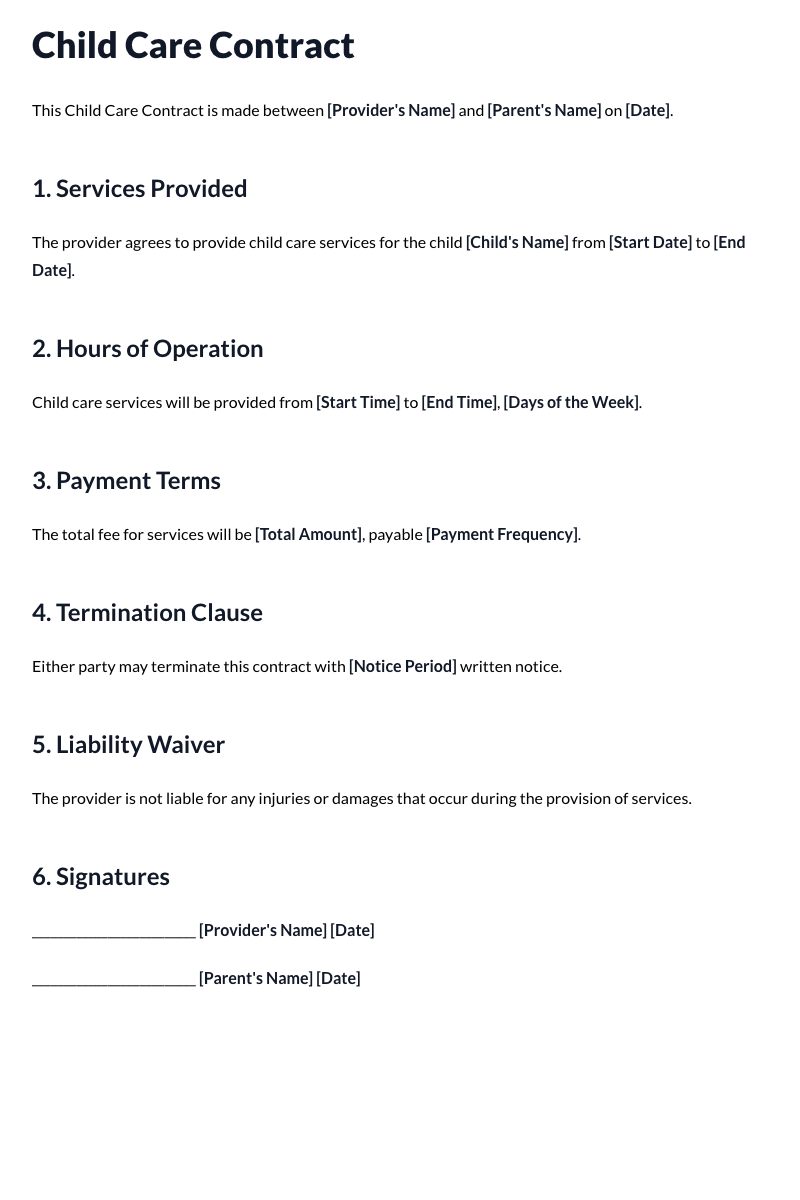 Child Care Contract Template