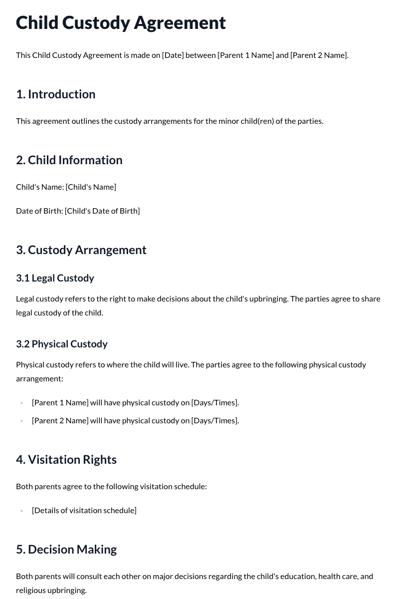 Child Custody Agreement Template