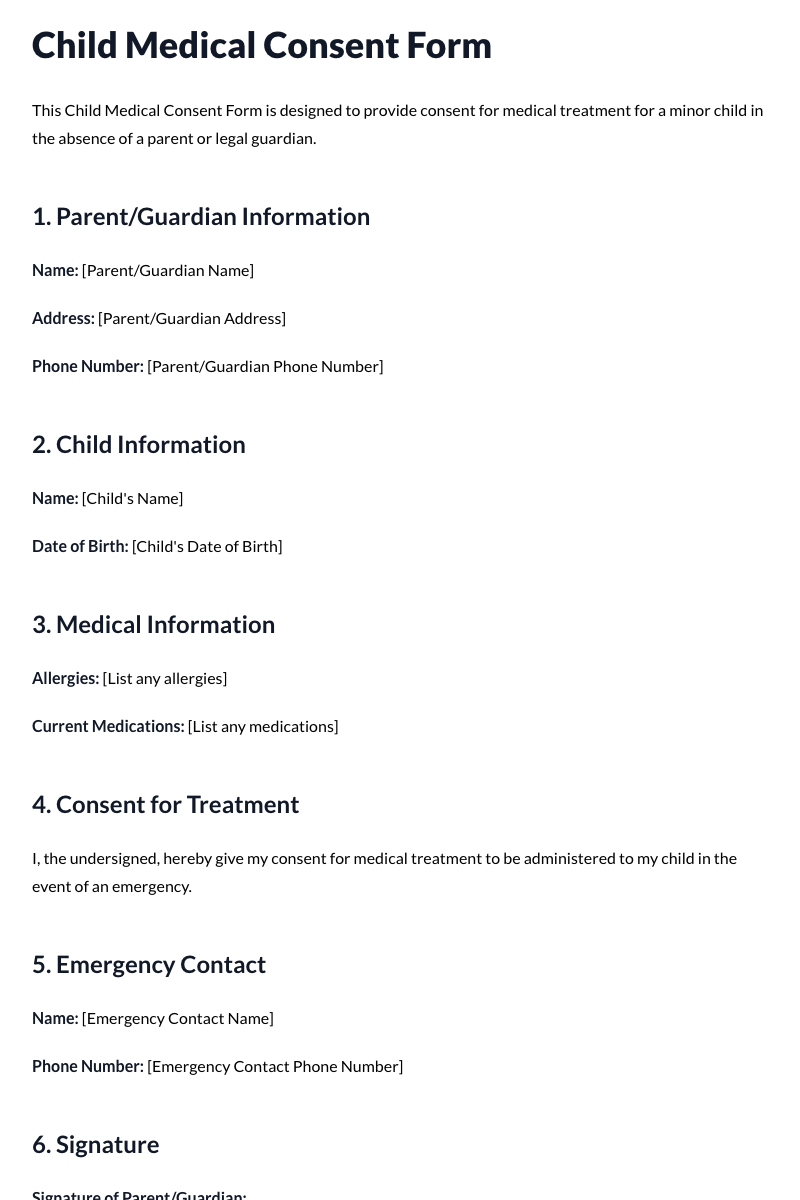 Child Medical Consent Template