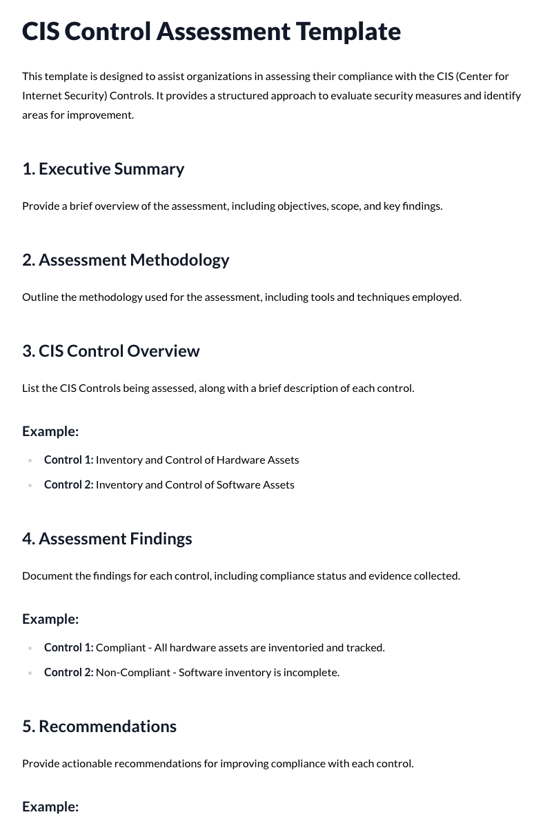 CIS Control Assessment Template